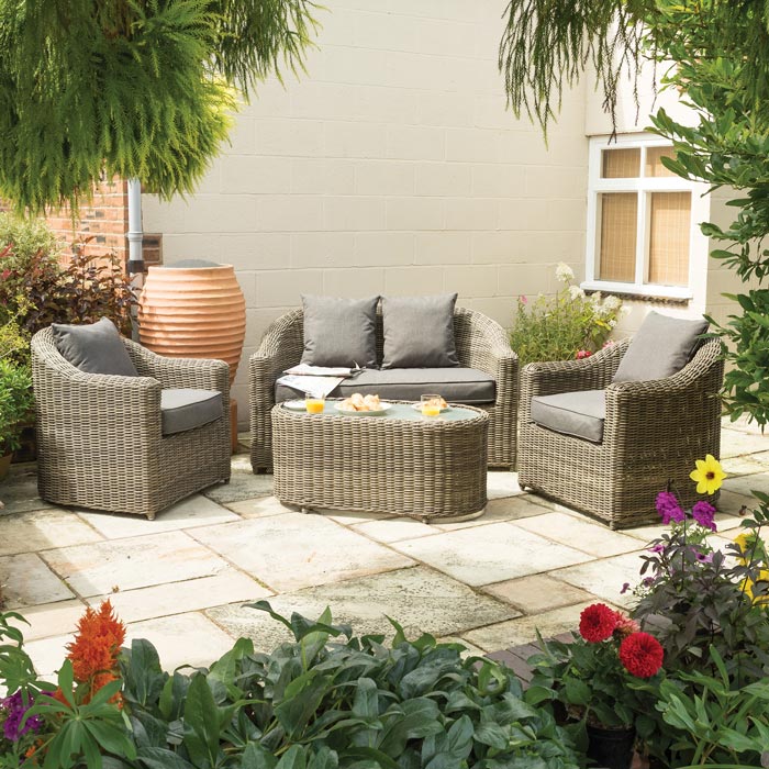 4-Piece Poly Rattan Sofa Set - Sofa, Chairs & Table