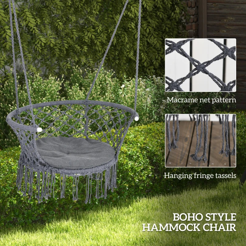 Dark Grey Outdoor Rope Hammock Chair with Cushion