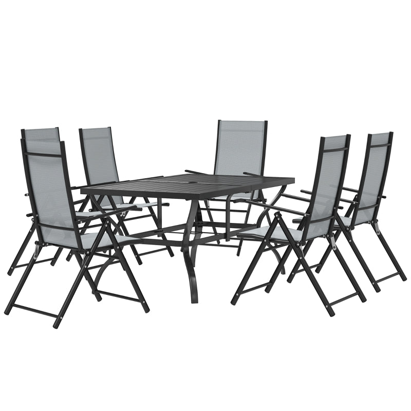 7-Piece Steel Outdoor Dining Set with Parasol Hole - Grey - Perfect for Patio and Garden