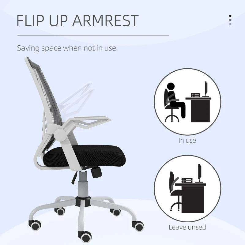 Vinsetto Ergonomic Mesh Office Chair with Flip-up Armrests, Lumbar Support & Swivel Wheels - Black Computer Desk Chair