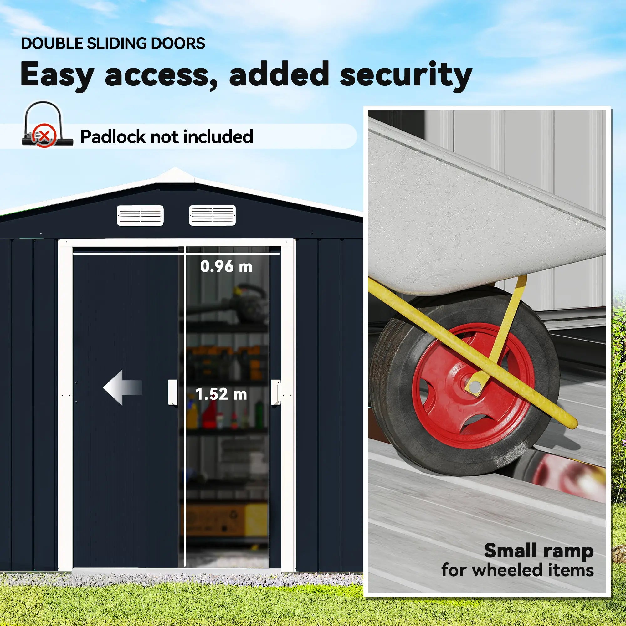 Dark Grey Metal Shed - 9ft x 6ft - With Ventilation