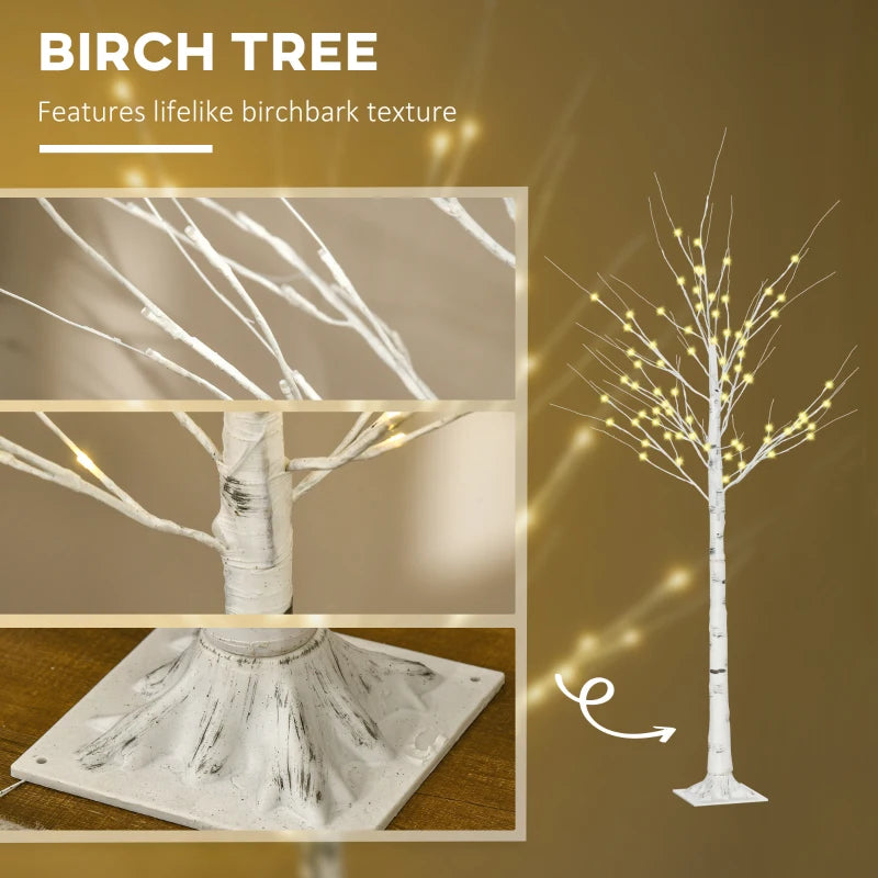 6ft Pre-Lit Artificial White Birch Tree with Warm White LED Lights - Indoor & Outdoor Decorative Lighting
