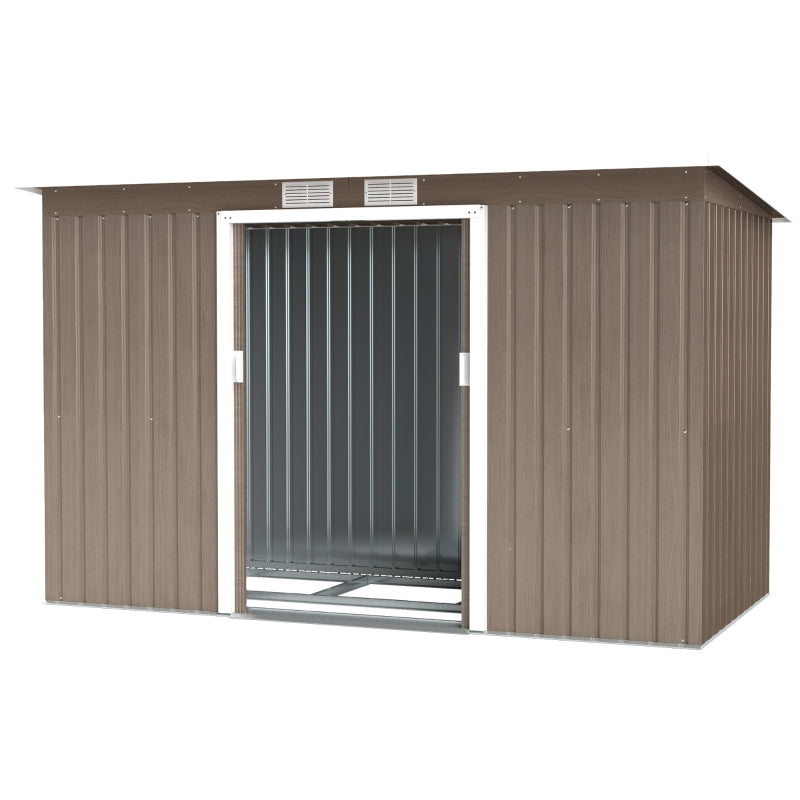 Light Grey Woodgrain 9ft x 4ft Metal Garden Shed with Ventilation & Foundation Kit