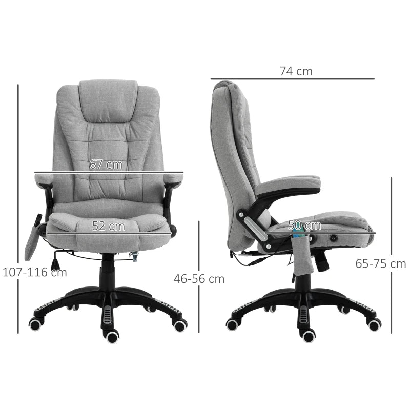 Vinsetto Ergonomic Office Chair with 6-Point Massage & Heated Back Support, Adjustable Arms, Light Grey Fabric