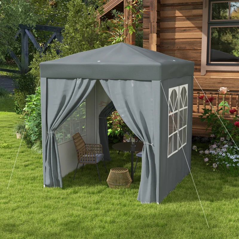 Grey Pop Up Garden Gazebo Tent with Walls and Windows, 2m x 2m