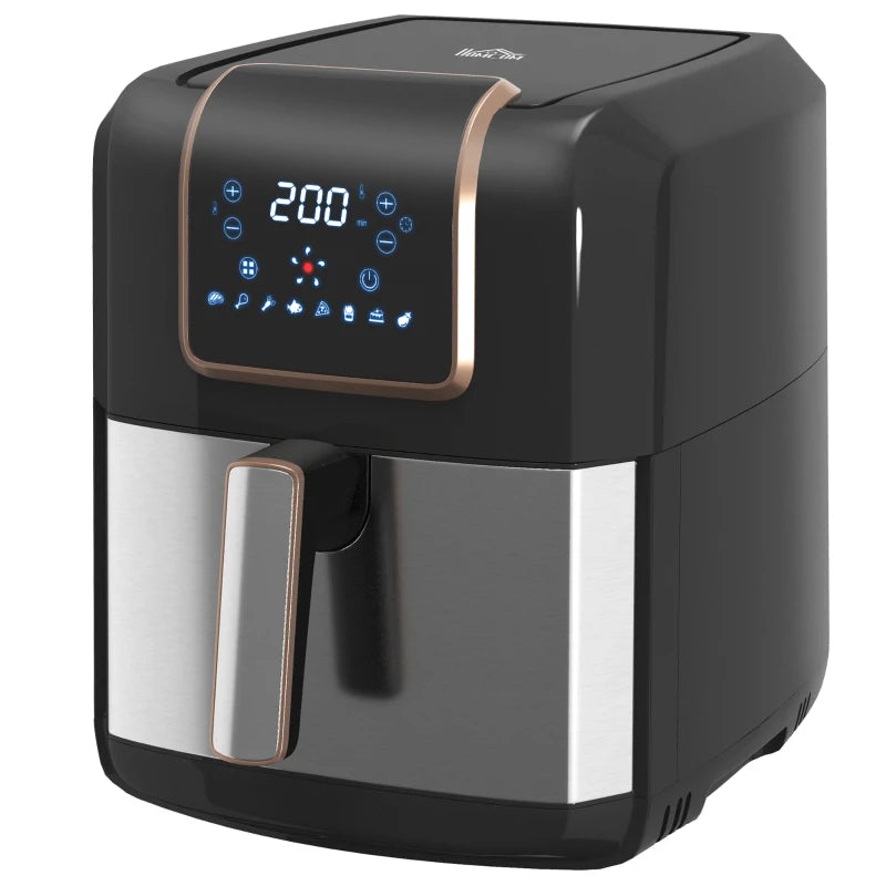 6.5L Air Fryer with Single Basket, Adjustable 80-200°C, Stylish Black and Gold Design - Healthy Cooking Made Easy