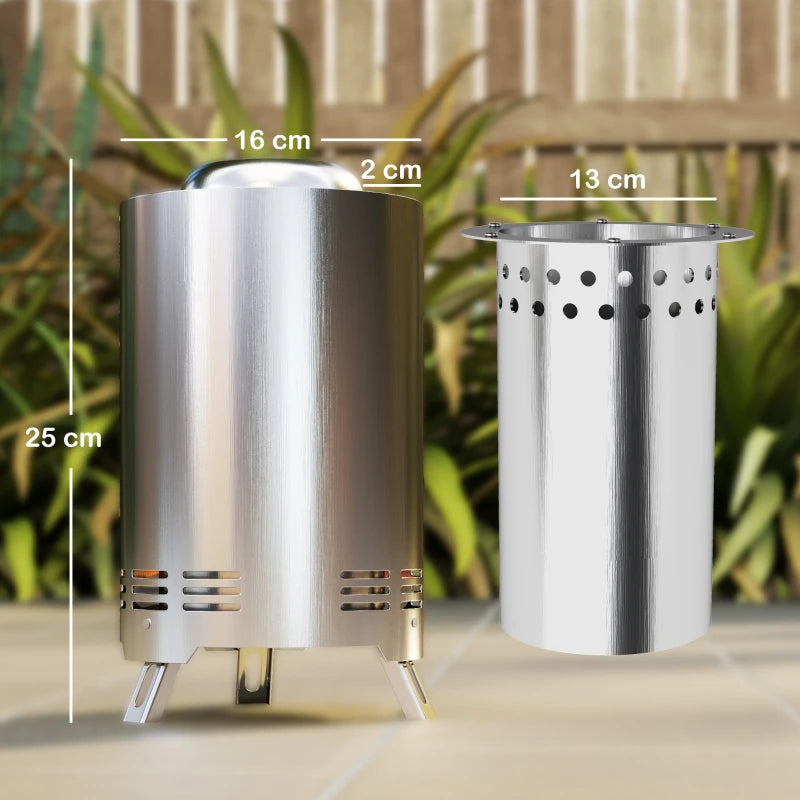 Portable Smokeless Fire Pit - 16x16cm Stainless Steel Wood Burning Tabletop Fire Pit for Garden & Camping - Silver Tone