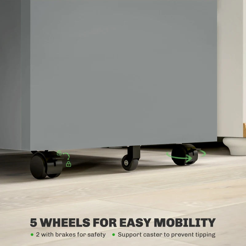 Vinsetto Mobile Metal File Cabinet - 3 Drawer Anti-Tilt Design for Letter, A4, Legal Size - Grey Office Storage