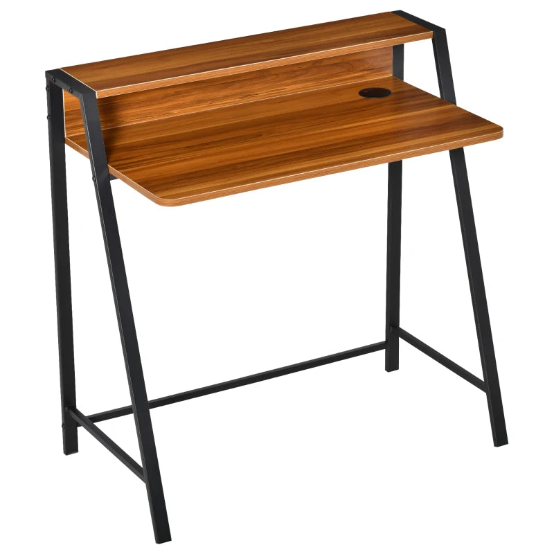 Walnut Writing Desk - 84L x 45W cm Computer Table for Home Office, PC Laptop Workstation with Storage Shelf