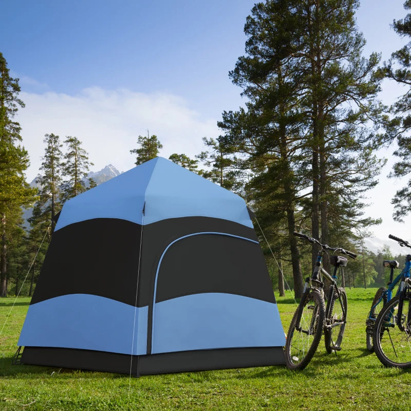 Six Person Hexagon Camping Tent with Hang Hook and Carry Bag Blue and Black