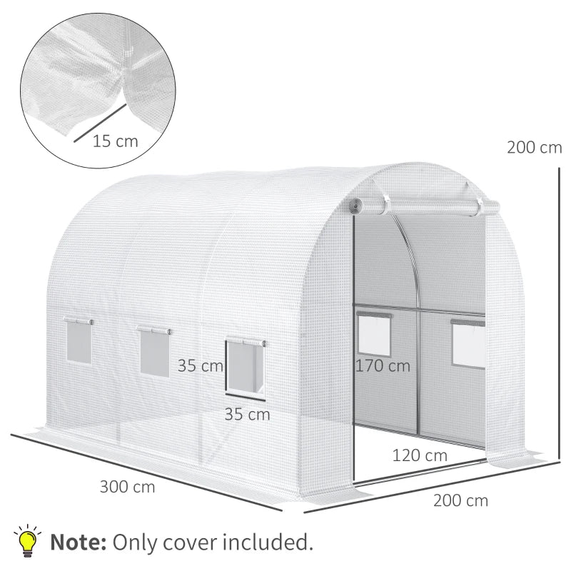 Greenhouse PE Cover for 3x2x2m Tunnel Greenhouse - White