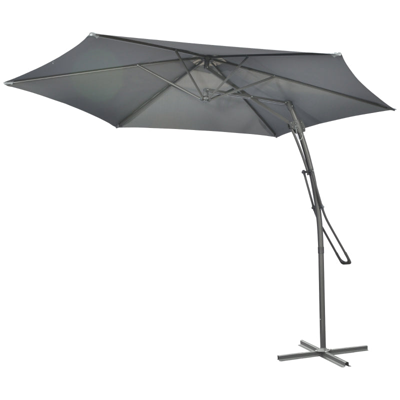 Grey 3m Cantilever Patio Umbrella with Easy Lever and Crank Handle