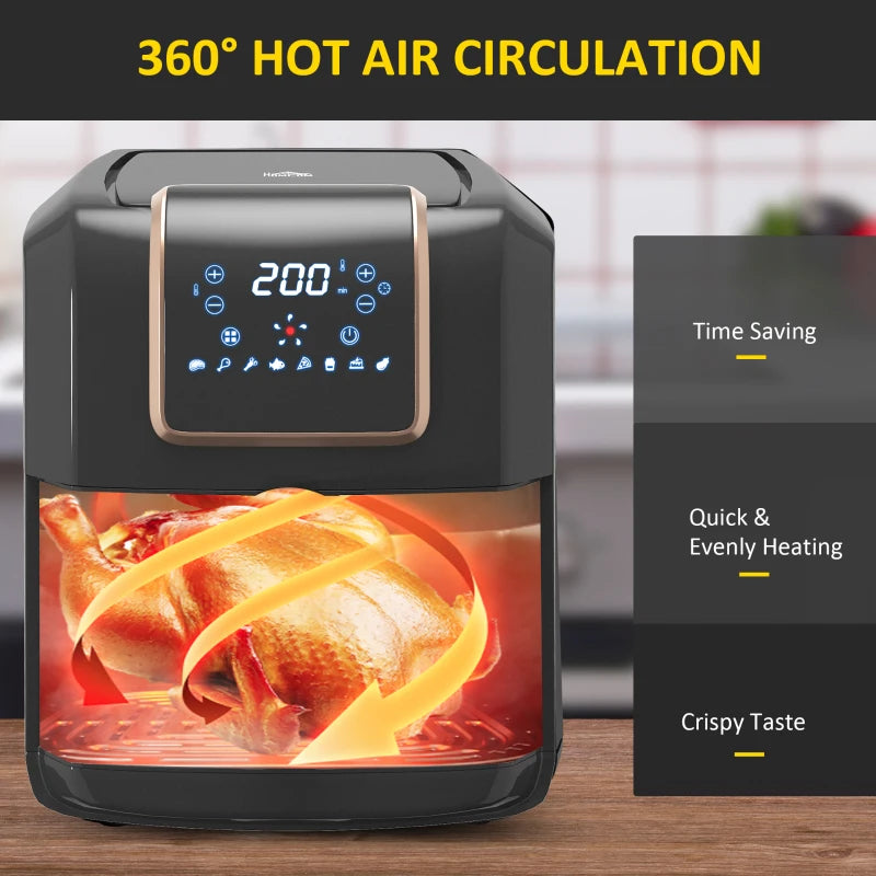 6.5L Air Fryer with Single Basket, Adjustable 80-200°C, Stylish Black and Gold Design - Healthy Cooking Made Easy