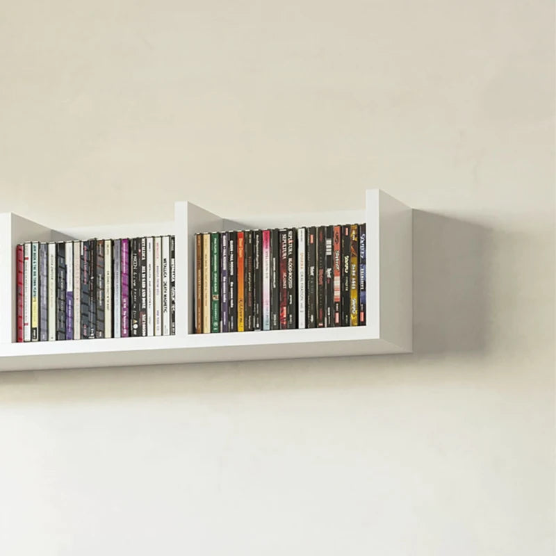 Wall Mount Media Storage Rack - 84 CD / 56 DVD/Blu-ray Organizer, 4 Cubes, Set of 2, White Wooden Shelf Unit
