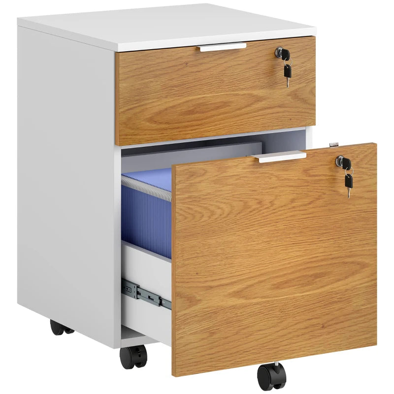 Stylish Two-Drawer Lockable Filing Cabinet - Durable Wood Effect Design for Secure Document Storage