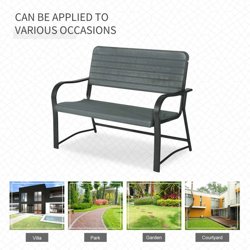 Metal Frame 2 Seater Bench - Black & Green Slat