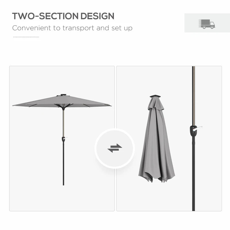 Light Grey Solar LED Patio Umbrella with Crank Handle