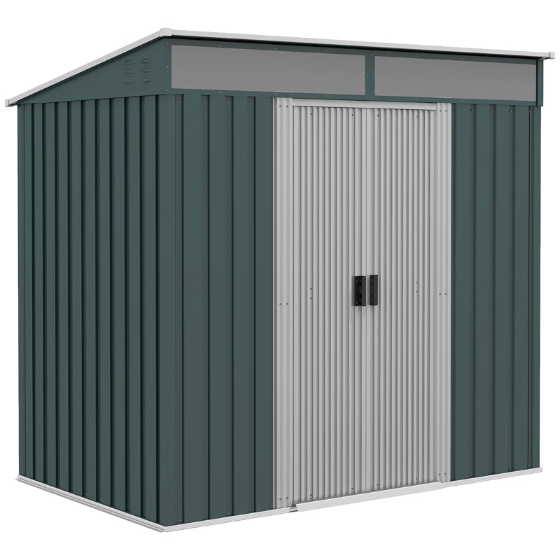 6.5ft x 4ft Green Metal Shed With Sloping Roof