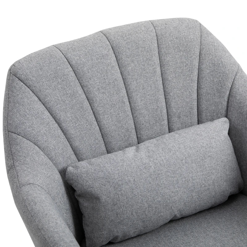 Contemporary Swivel Linen Accent Chair with Adjustable Height and Lumbar Support for Living Room and Office, Light Grey
