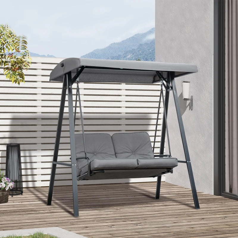 Grey 2-Seater Outdoor Swing Chair with Adjustable Canopy