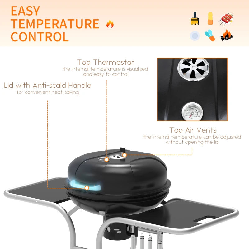 Portable Black Charcoal BBQ Grill with Wheels