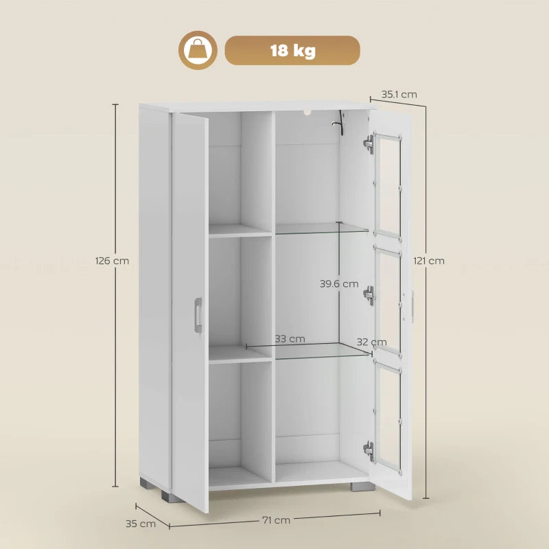 High Gloss White Sideboard with RGB LED Lights - Modern Display Cabinet with Glass Doors & Shelves for Living Room & Dining Room