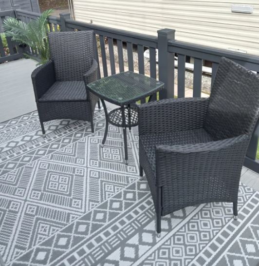 Black 3 Piece Rattan Bistro Set