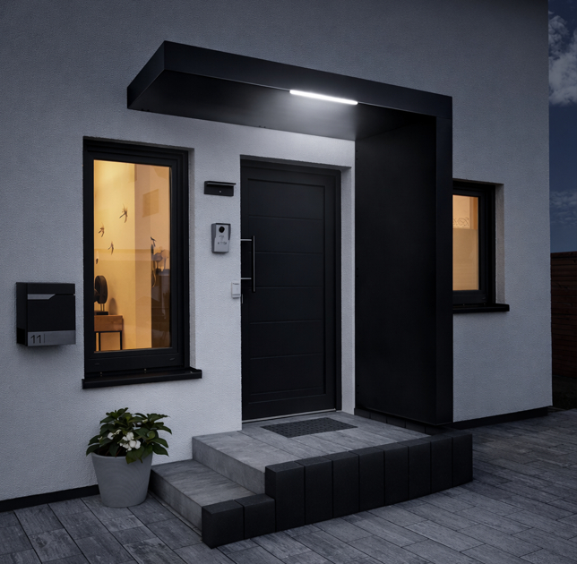 Custom 250x90cm Aluminium Canopy With LED Light Strip & Side Panel - Black (Left or Right)