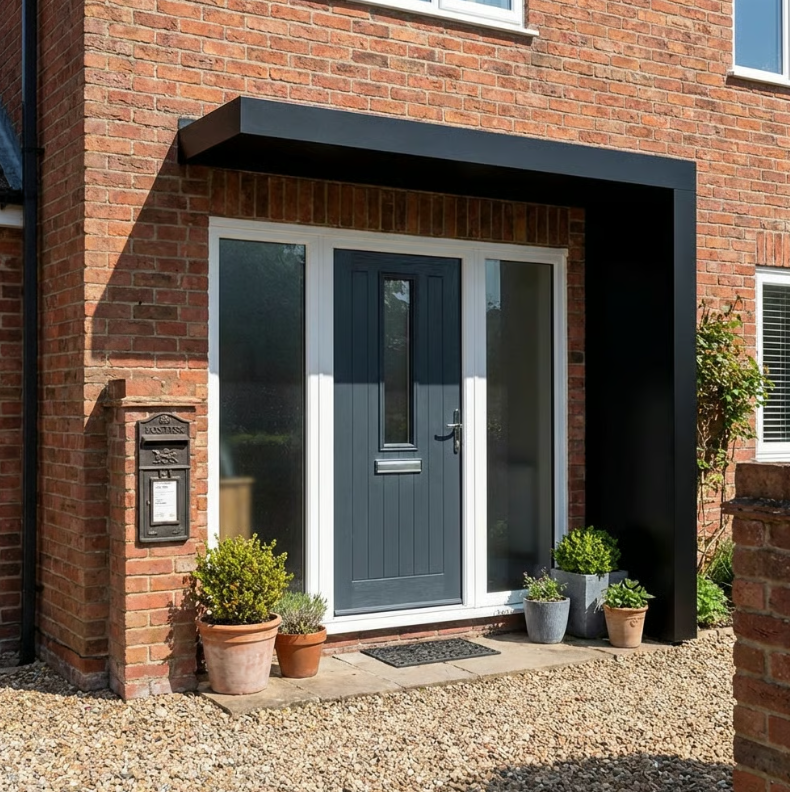 Black 250x90cm Aluminium Canopy With LED Light Strip & Side Panel - (Left or Right)