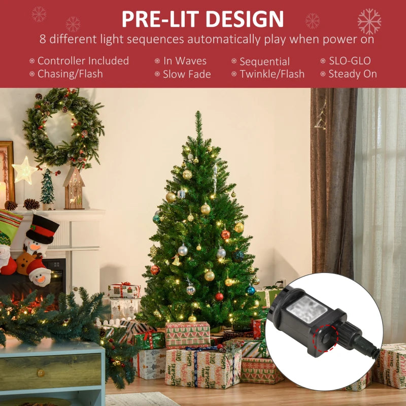 5FT Green Christmas Tree with Warm White LED Lights - Perfect Holiday Home Decoration for Festive Cheer