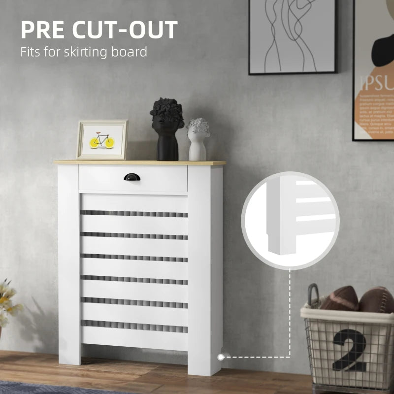 Elegant White Radiator Cover with Drawer 95.5H x 78Wcm for Home Decor