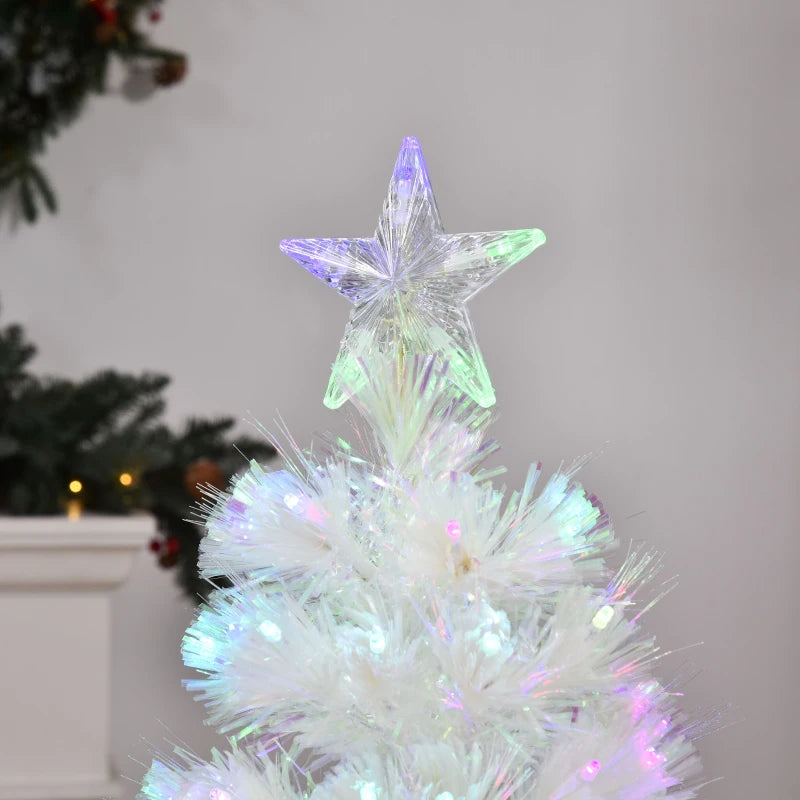 4ft Prelit Artificial Christmas Tree with Fiber Optic LED Lights - White Holiday Home Xmas Decoration