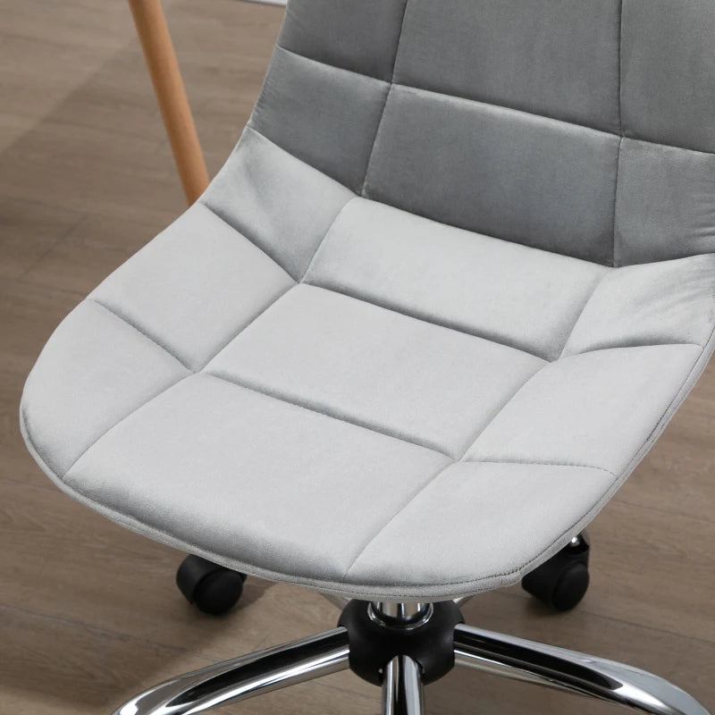 Vinsetto Ergonomic Velvet Office Chair - Adjustable Height, Armless Design, Wheels - Stylish Grey Executive Chair for Home & Study