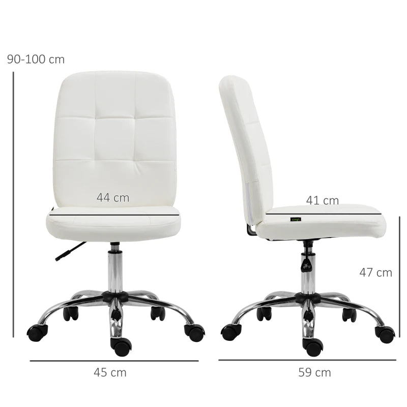 Vinsetto Armless Faux Leather Office Chair - Modern White Design for Home & Office, Ergonomic Comfort, Stylish Seating
