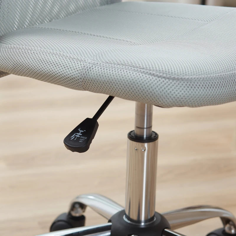 Armless Adjustable Office Chair with Rolling Wheels and Mesh Back for Home and Study Grey