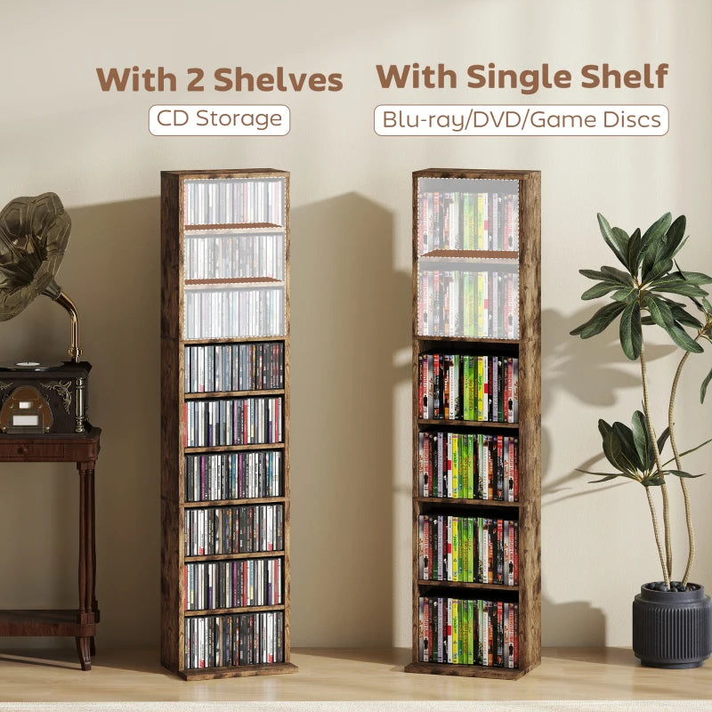 260 Narrow CD Storage Unit - Rustic Brown - Stylish & Space-Saving Organizer for CDs, DVDs, and Media