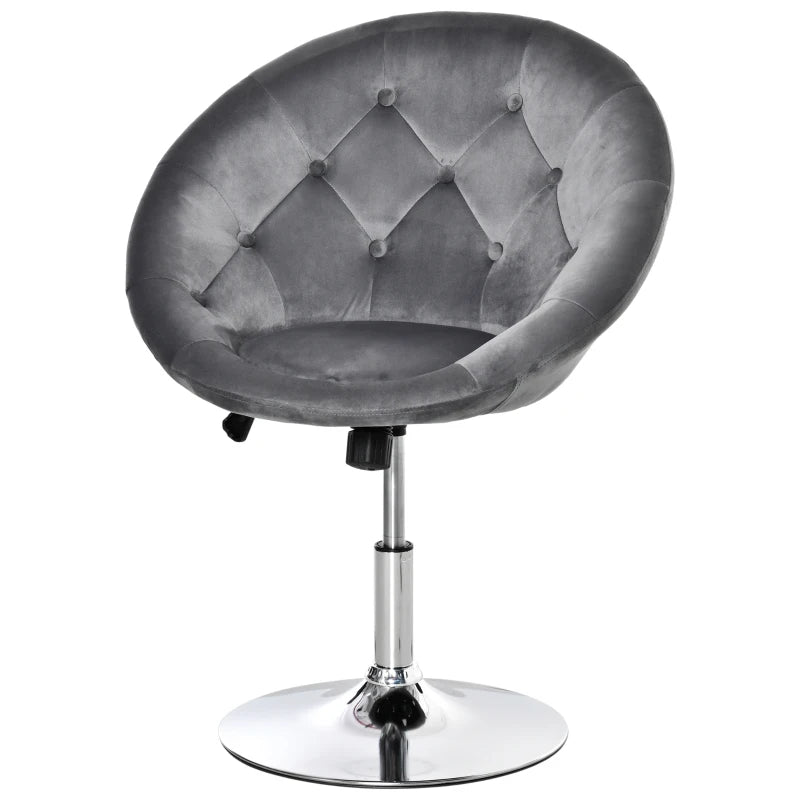 Swivel Velvet Upholstered Dressing Stool - Adjustable Height Makeup Chair with Button Tufting & Thick Padding - Grey
