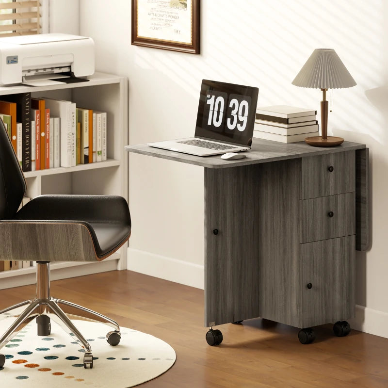 Multi-Storage Grey Drop Leaf Dining Table for Six - Space-Saving, Stylish, Perfect for Modern Homes