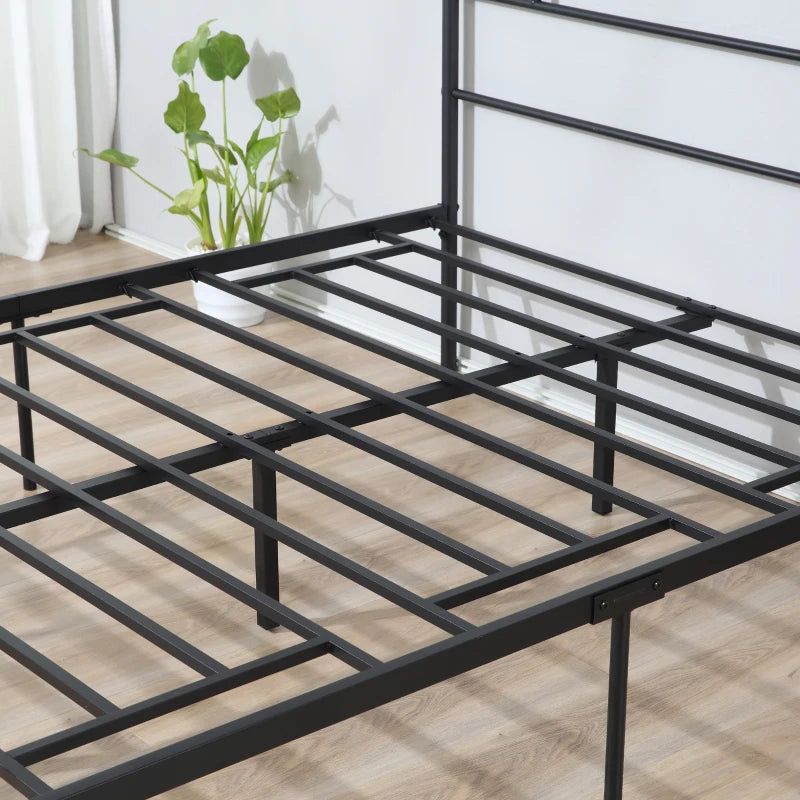 King Metal Bed Frame with Headboard & Footboard - Solid Slat Support, Underbed Storage, Stylish Black Bedroom Furniture