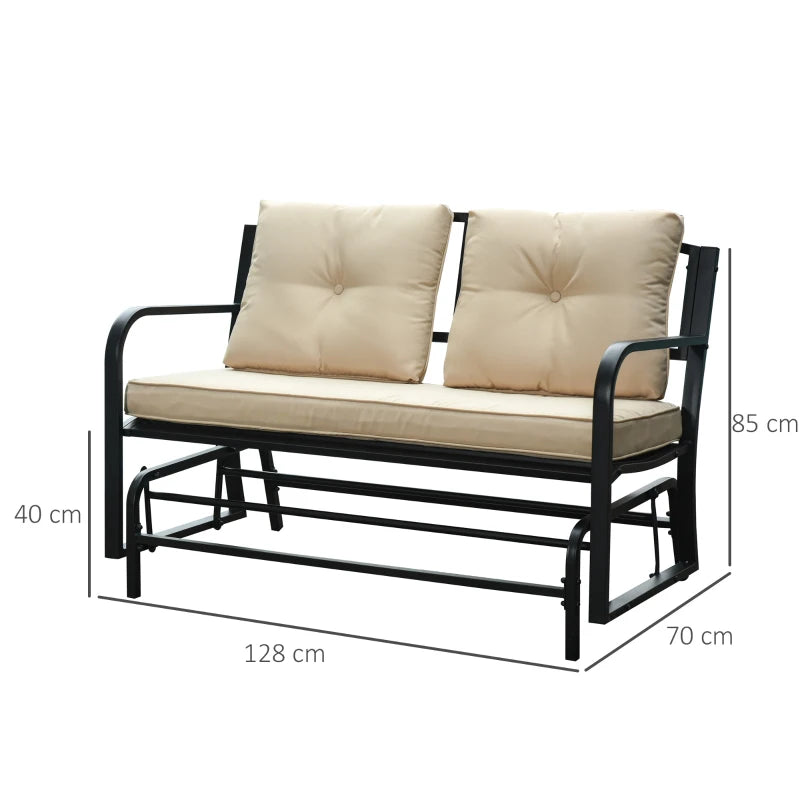 Khaki 2-Person Outdoor Loveseat Glider Bench Rocking Chair with Armrest and Cushions