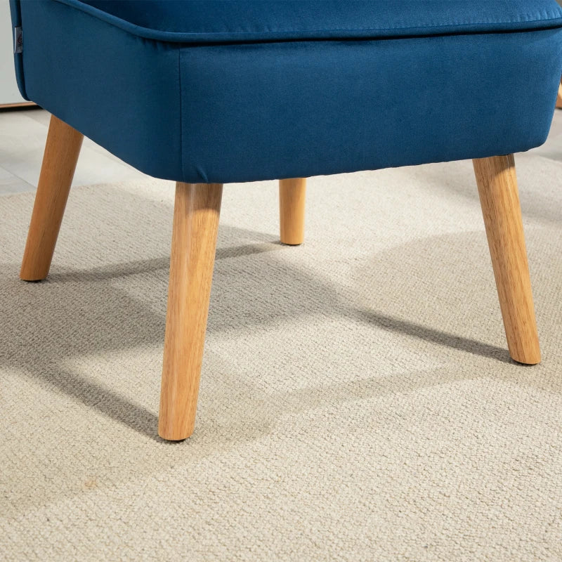 Modern Fabric Accent Chair for Living Room with Rubber Wood Legs and Thick Padding in Dark Blue