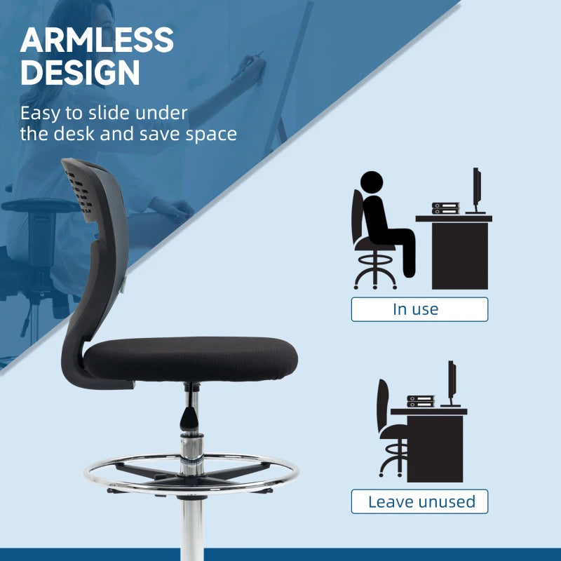 Vinsetto Grey Drafting Chair - Swivel Mesh Office Chair with Adjustable Foot Ring, Armless Design for Standing Desks