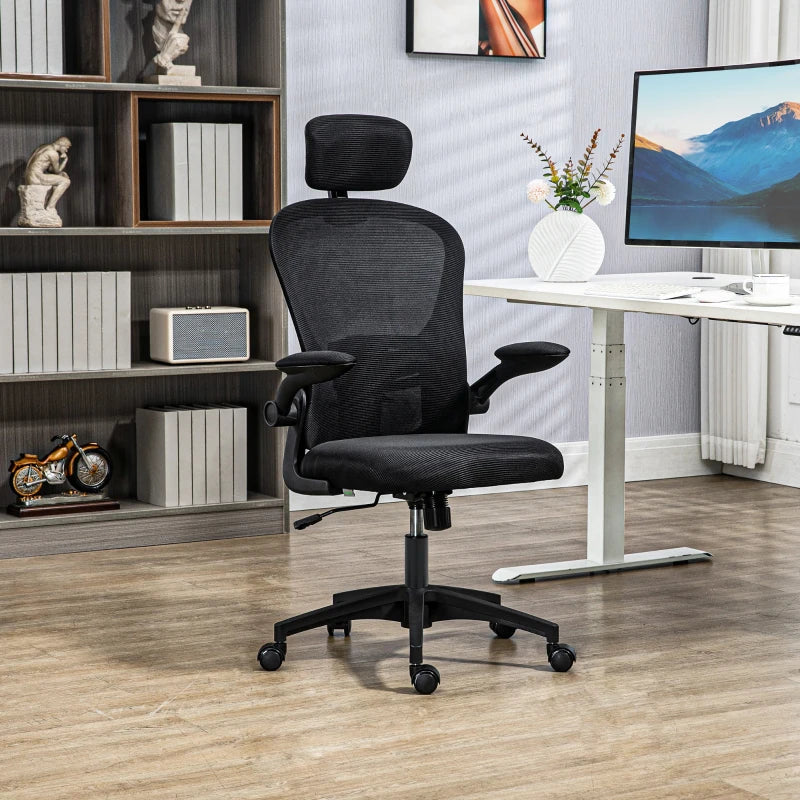 Vinsetto Ergonomic Office Chair with Adjustable Lumbar Support, Headrest & Breathable Mesh Back - Stylish Black Design