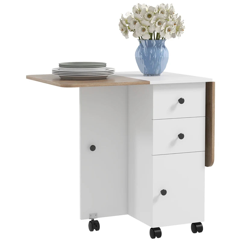 Multi-Storage Drop Leaf Dining Table for 6 - Stylish Oak & White Finish, Space-Saving Design for Modern Homes