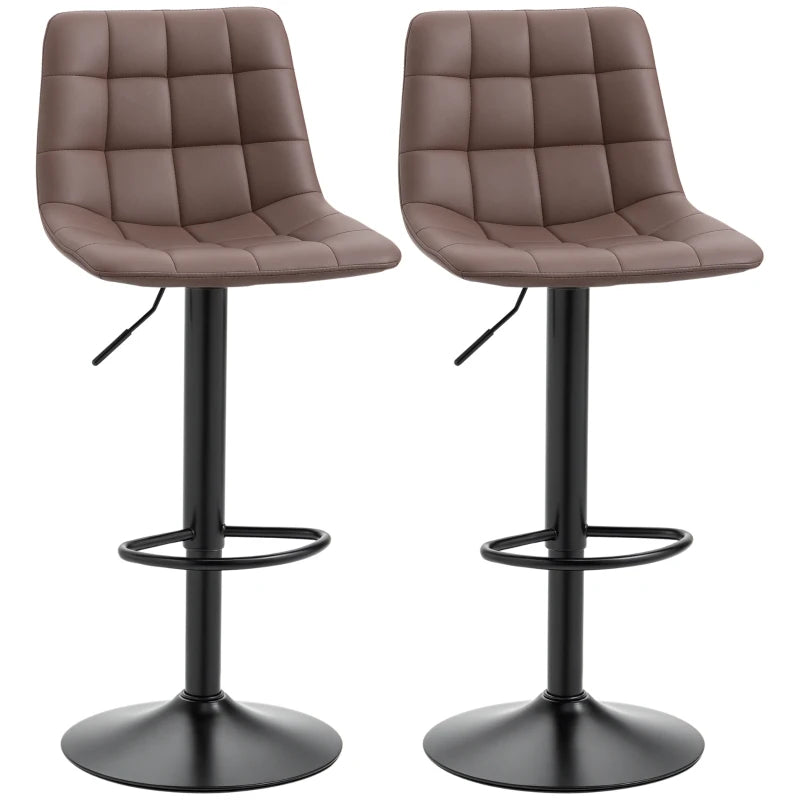 Adjustable Bar Stools Set of 2 - Swivel PU Leather Tufted Breakfast Bar Chairs for Kitchen Counter, Brown