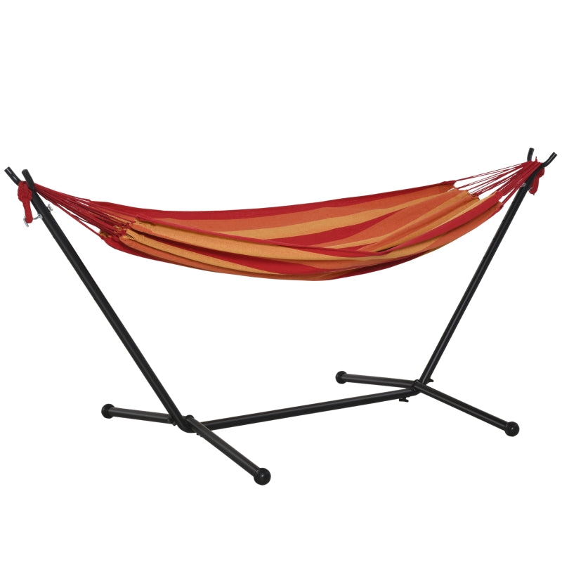 Red Striped Portable Camping Hammock with Stand - Adjustable Height, 120kg Capacity
