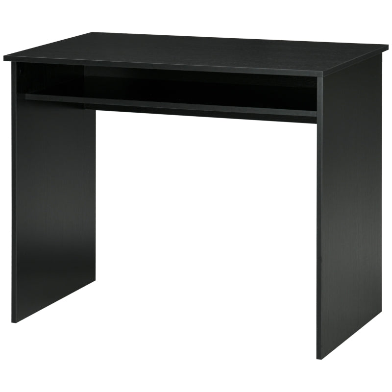 Modern Black Wood Grain Computer Desk - Small Home Office Writing Table with Storage Shelf, 90 x 50cm