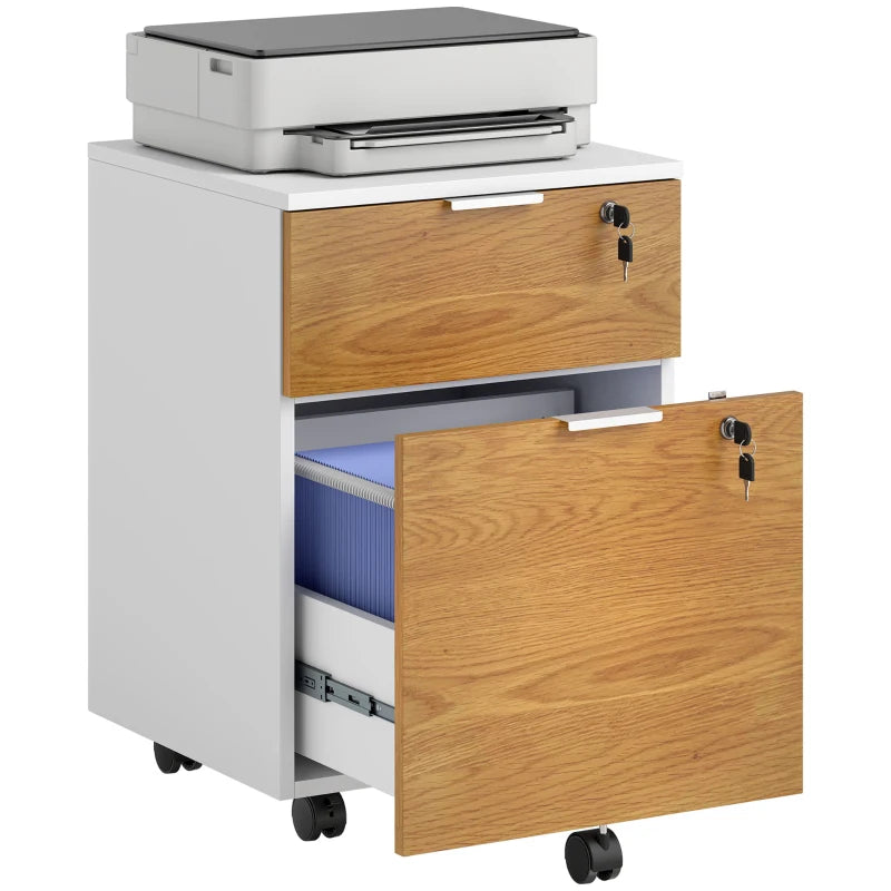 Stylish Two-Drawer Lockable Filing Cabinet - Durable Wood Effect Design for Secure Document Storage
