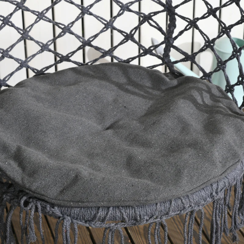 Dark Grey Outdoor Rope Hammock Chair with Cushion