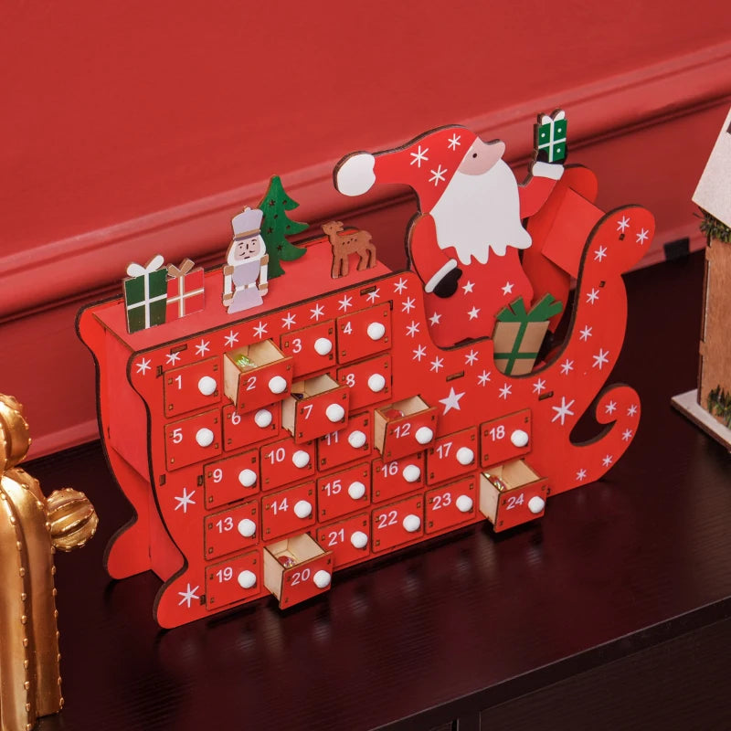 24-Drawer Reusable Santa Sleigh Advent Calendar - Festive Christmas Countdown for Kids & Family Holiday Decor